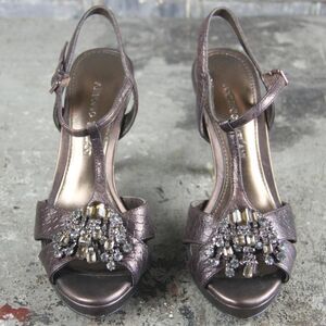 Antonio Melani Jeweled Open Toe T-Strap Leather 4" Heels, womens size 6M